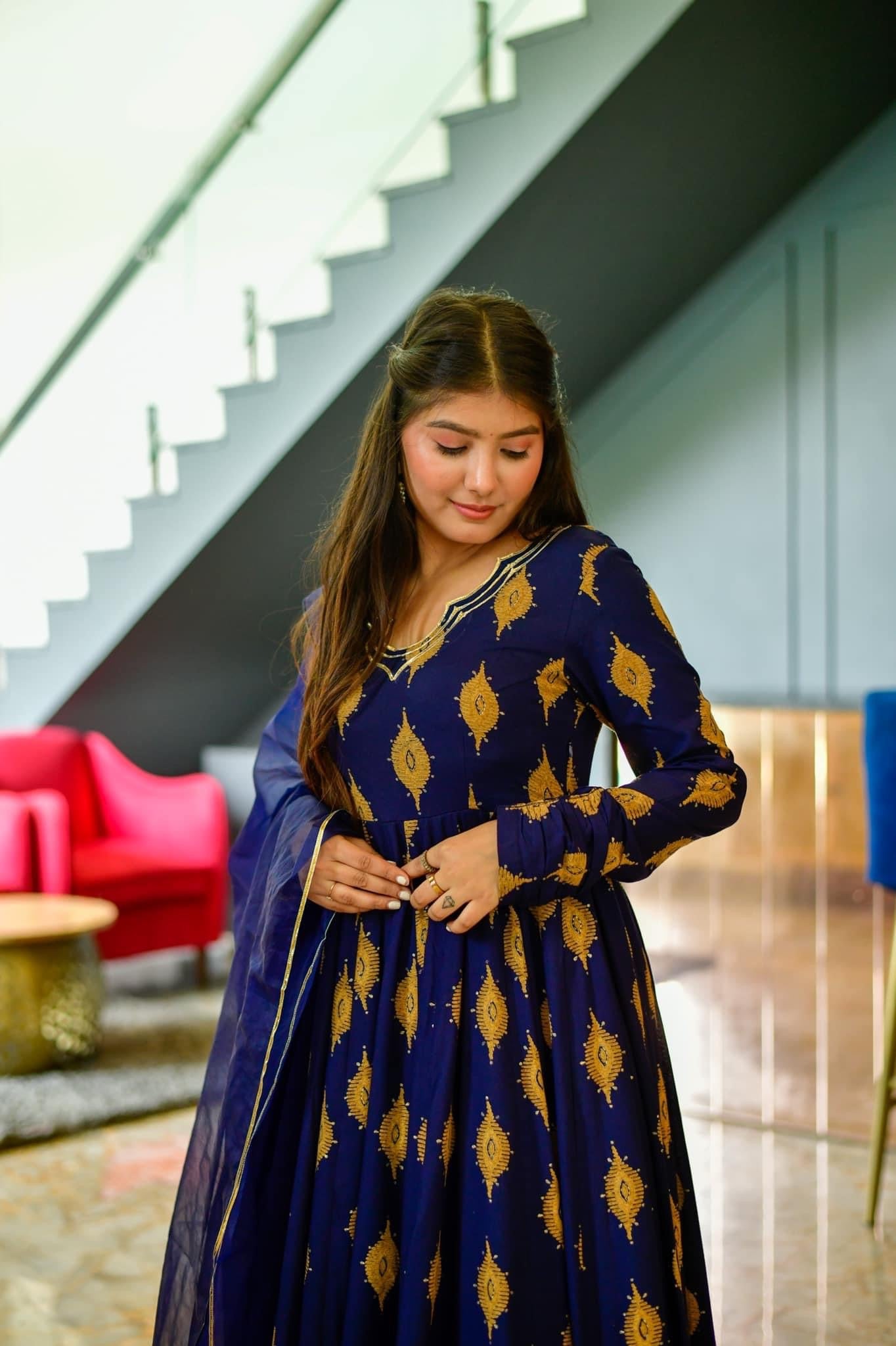 Naaz blue rayon maxi set