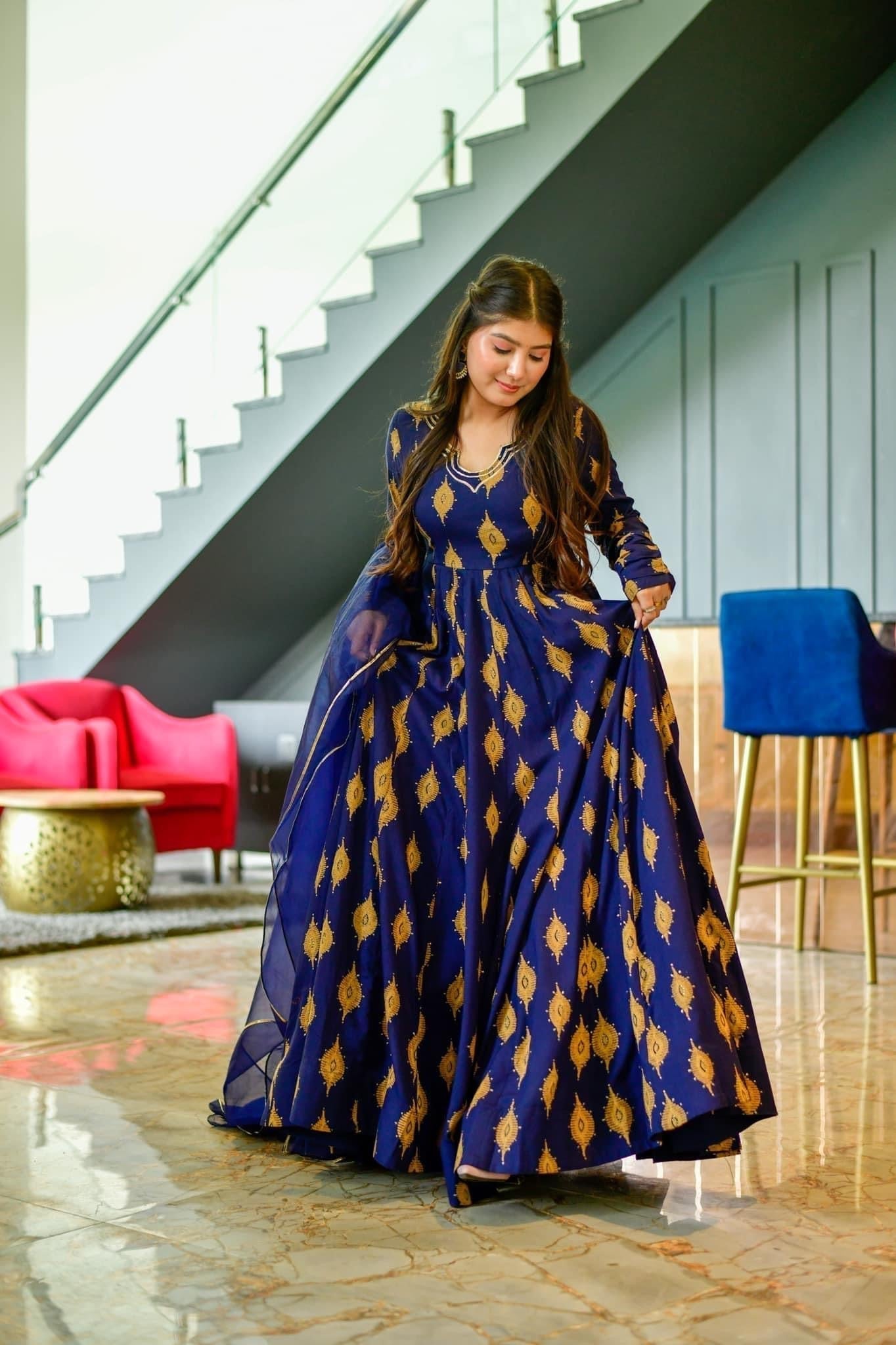 Naaz blue rayon maxi set