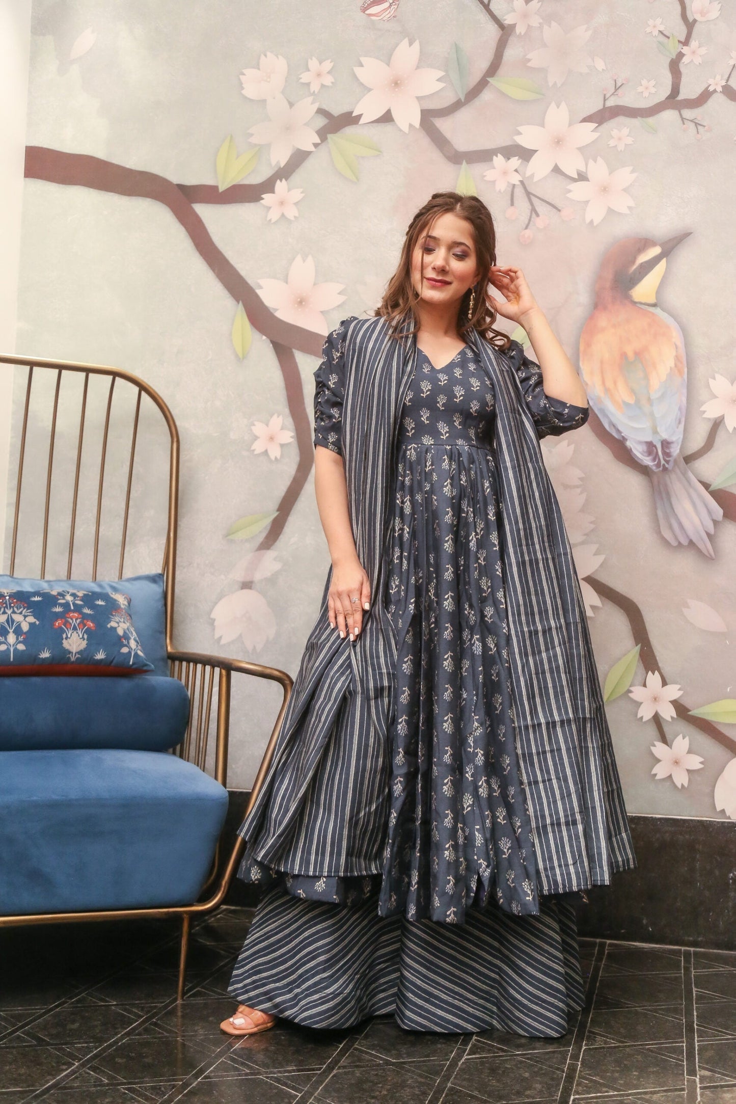 gazelle grey muslin kurta palazzo set