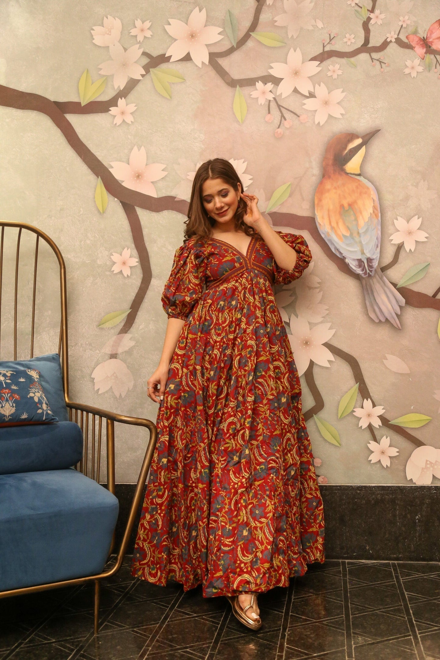 preksha maroon floral dress