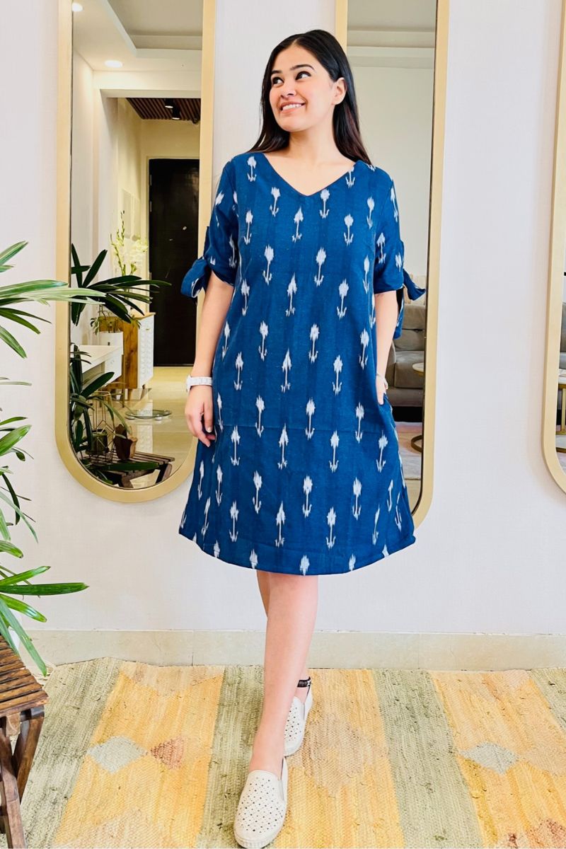 NAVY IKAT SHIFT DRESS