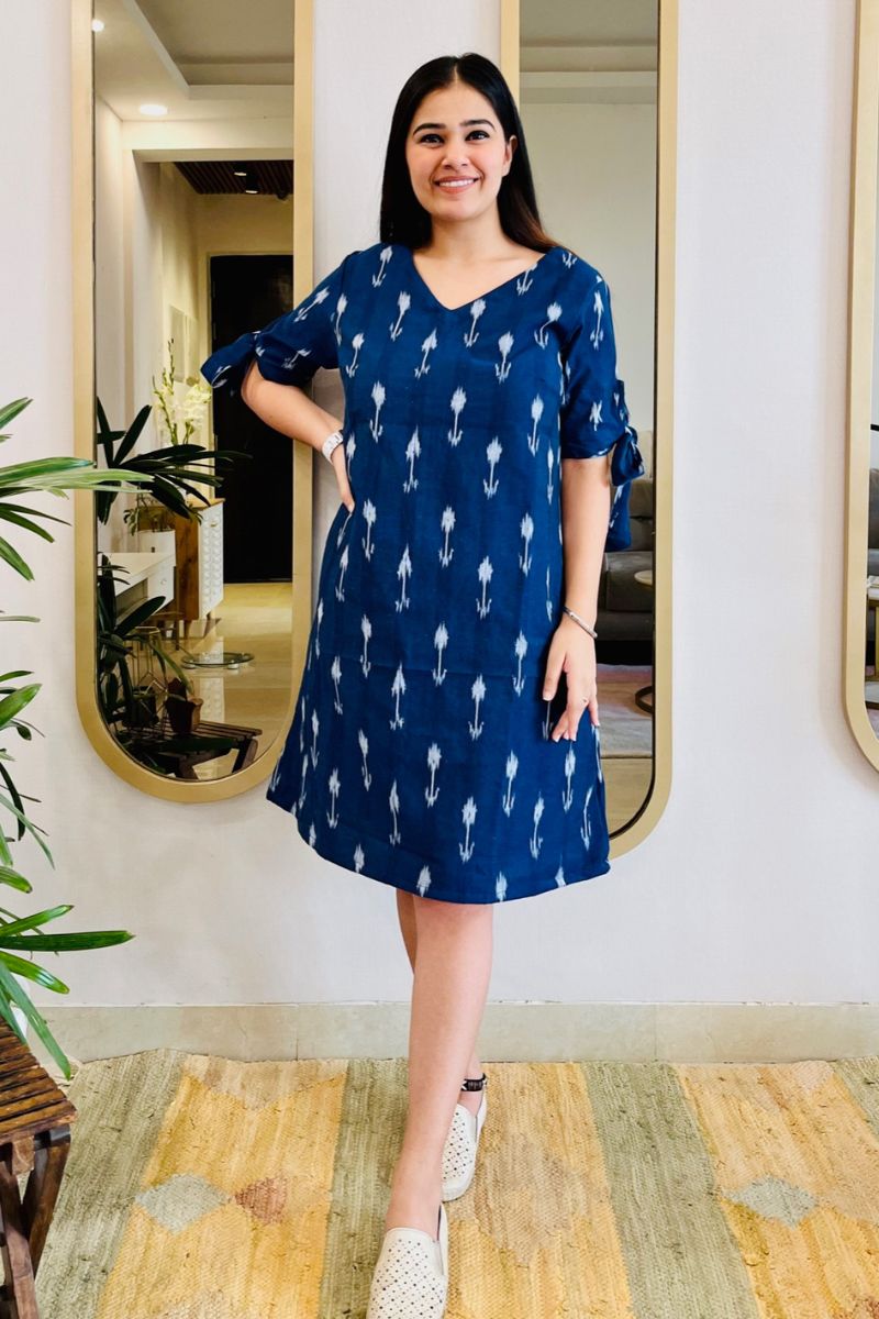 NAVY IKAT SHIFT DRESS