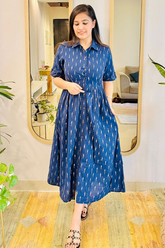 NAVY IKAT SHIRT DRESS