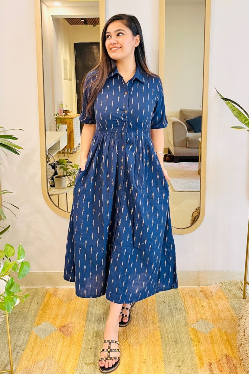 NAVY IKAT SHIRT DRESS