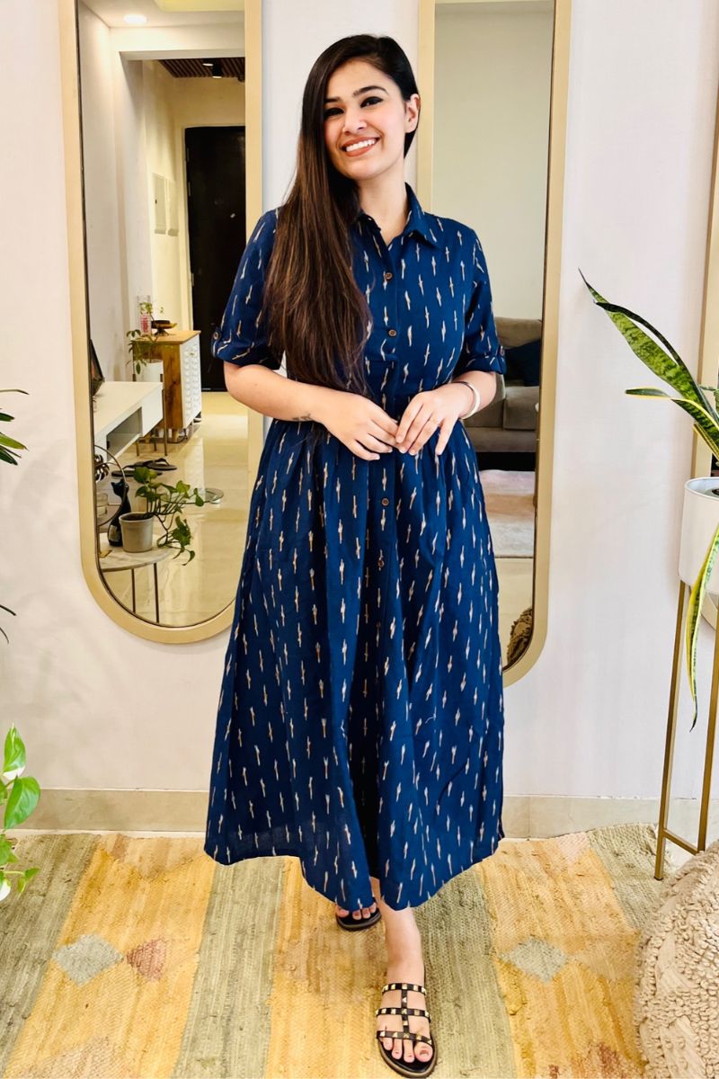NAVY IKAT SHIRT DRESS