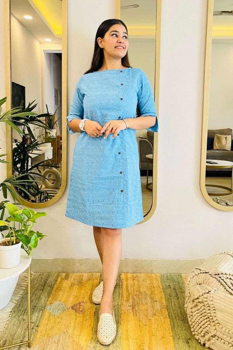 PASTEL BLUE FORMAL IKAT SHIFT DRESS