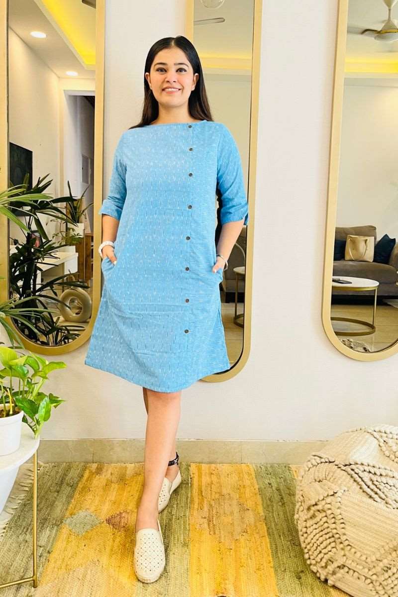 PASTEL BLUE FORMAL IKAT SHIFT DRESS