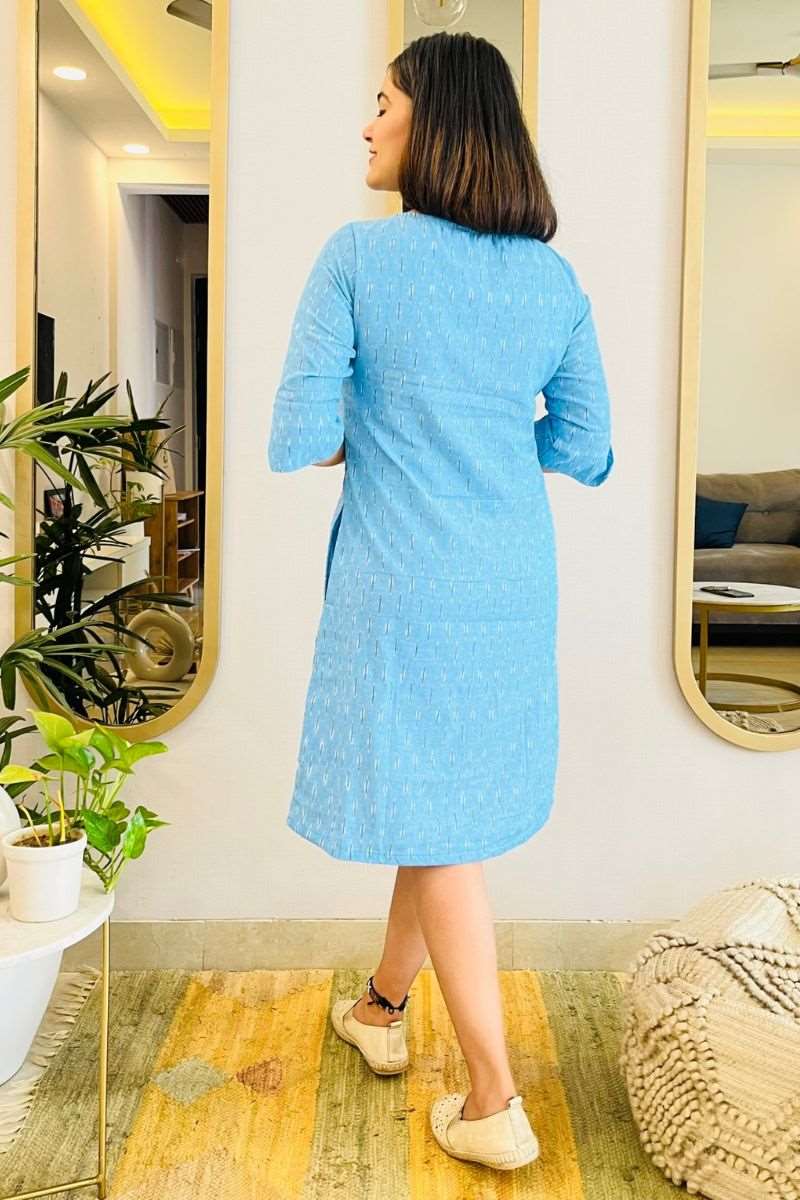 PASTEL BLUE FORMAL IKAT SHIFT DRESS