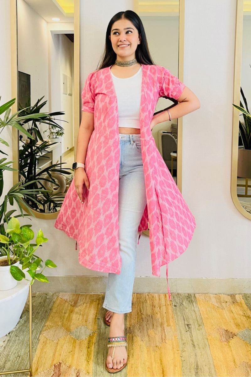 PASTEL PINK IKAT WRAP DRESS