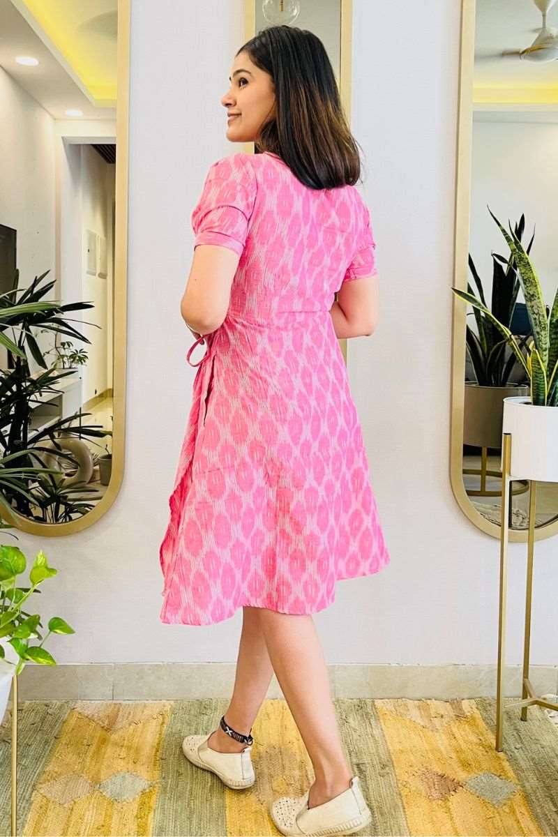 PASTEL PINK IKAT WRAP DRESS