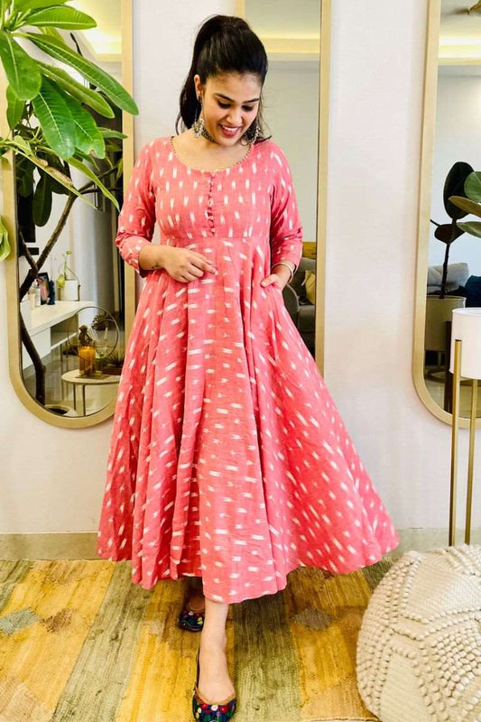 PEACH IKAT TWIRL DRESS