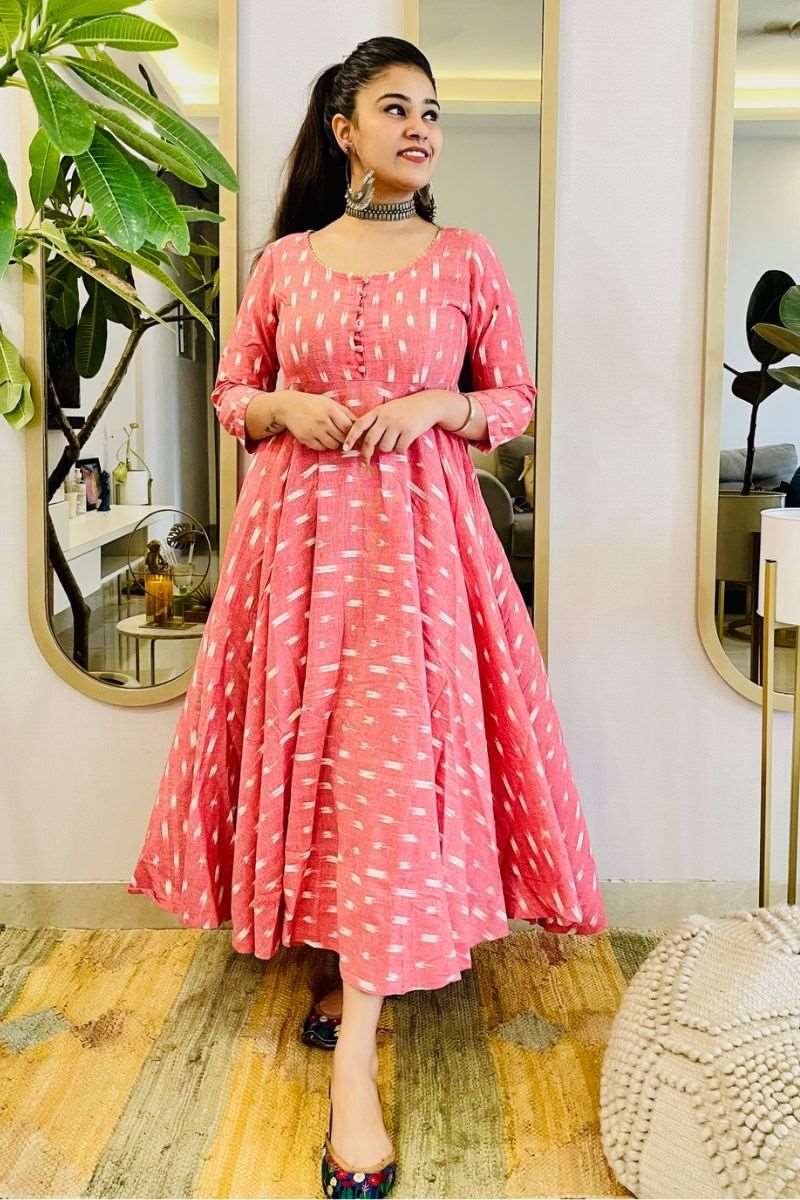 PEACH IKAT TWIRL DRESS