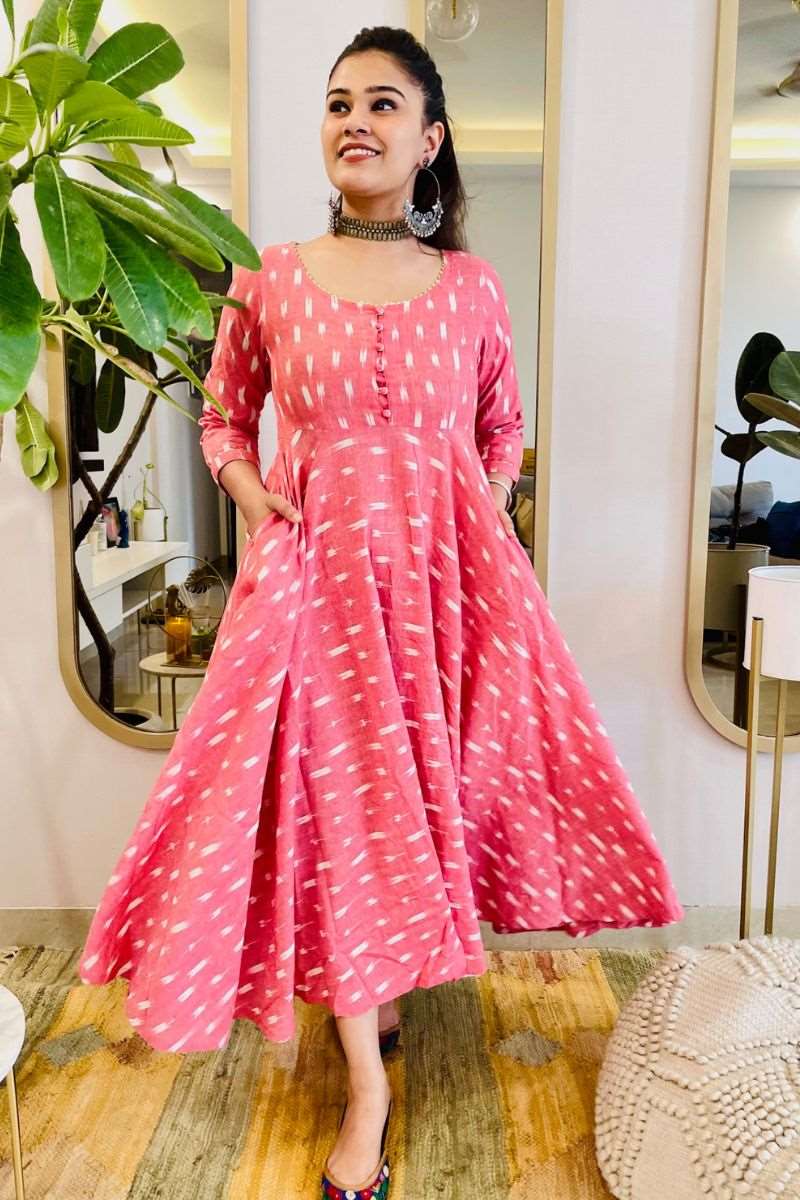 PEACH IKAT TWIRL DRESS