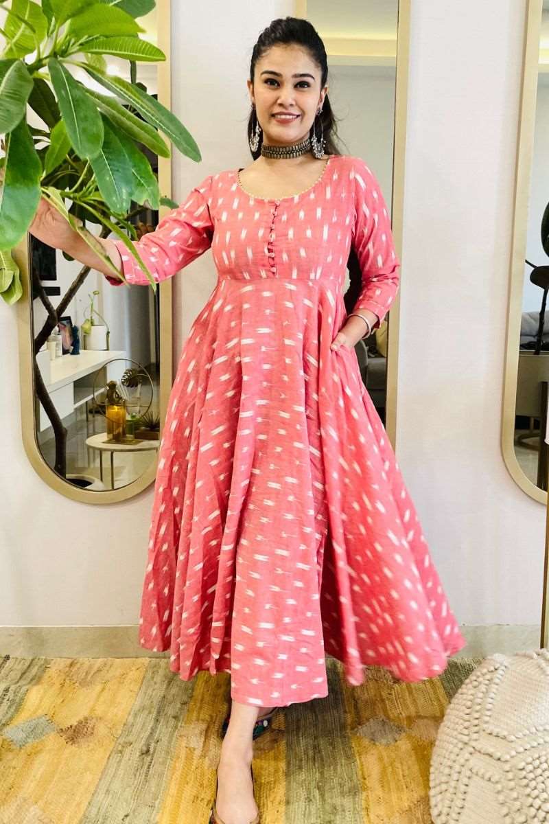 PEACH IKAT TWIRL DRESS