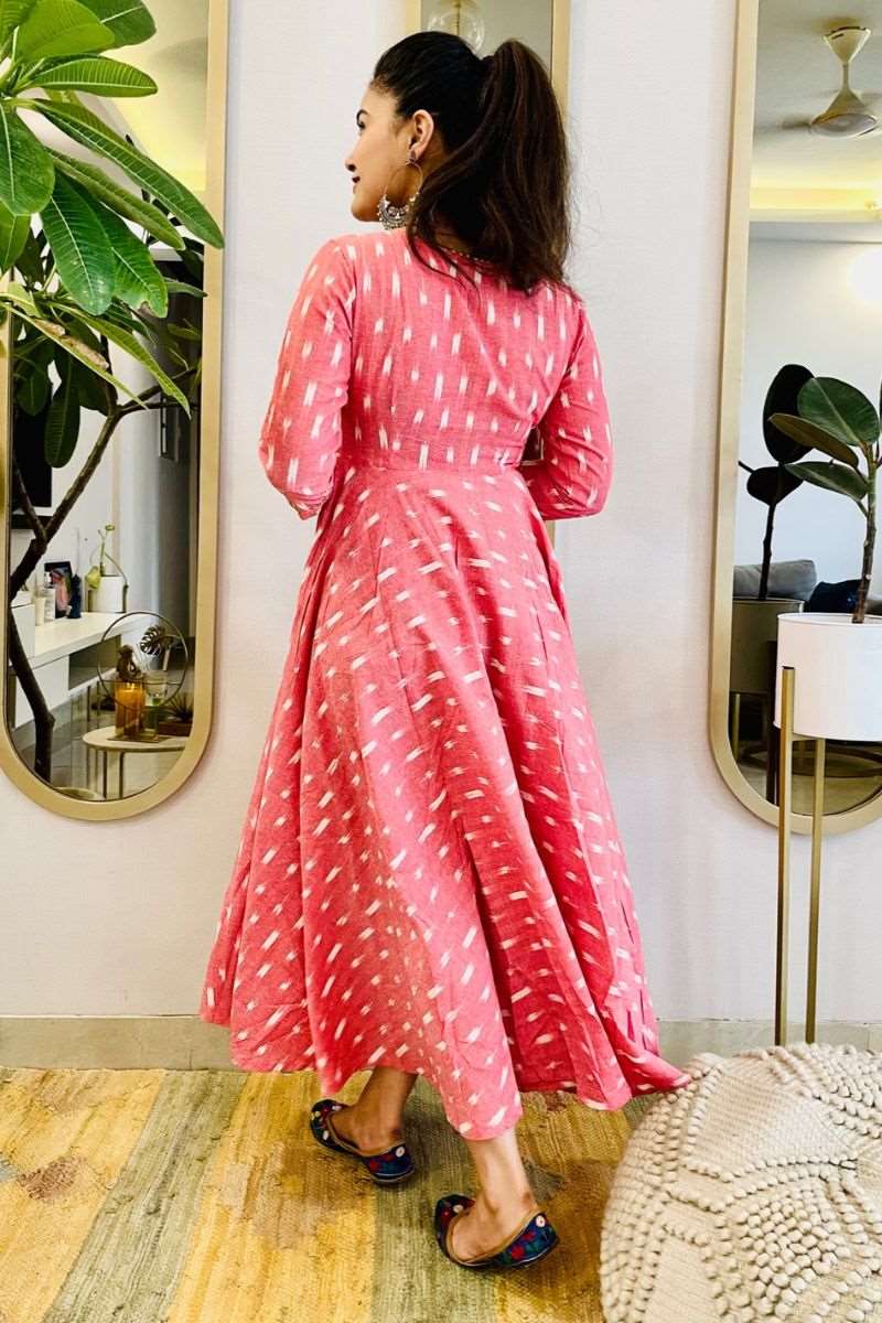 PEACH IKAT TWIRL DRESS