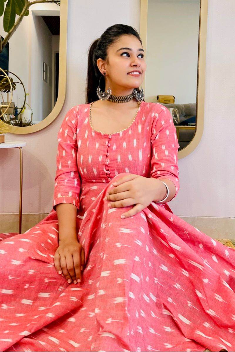 PEACH IKAT TWIRL DRESS