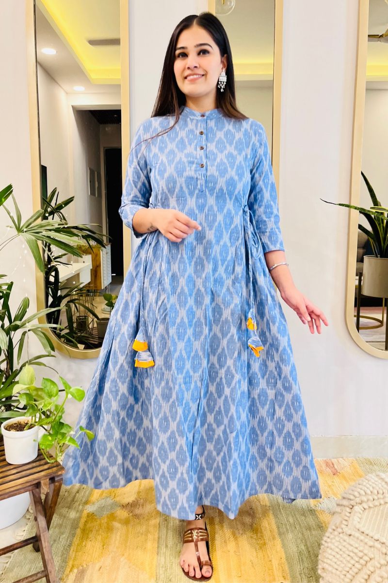 POWDER BLUE IKAT BOHO DRESS