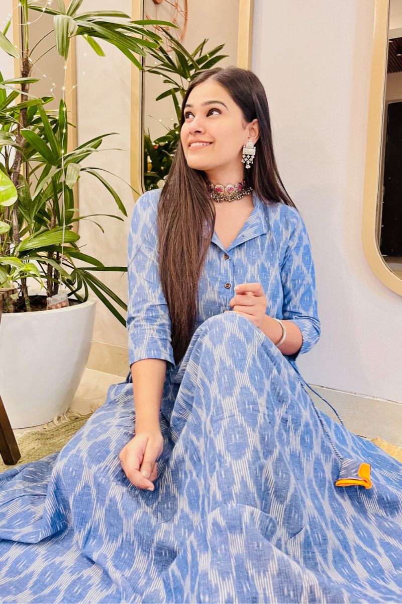 POWDER BLUE IKAT BOHO DRESS
