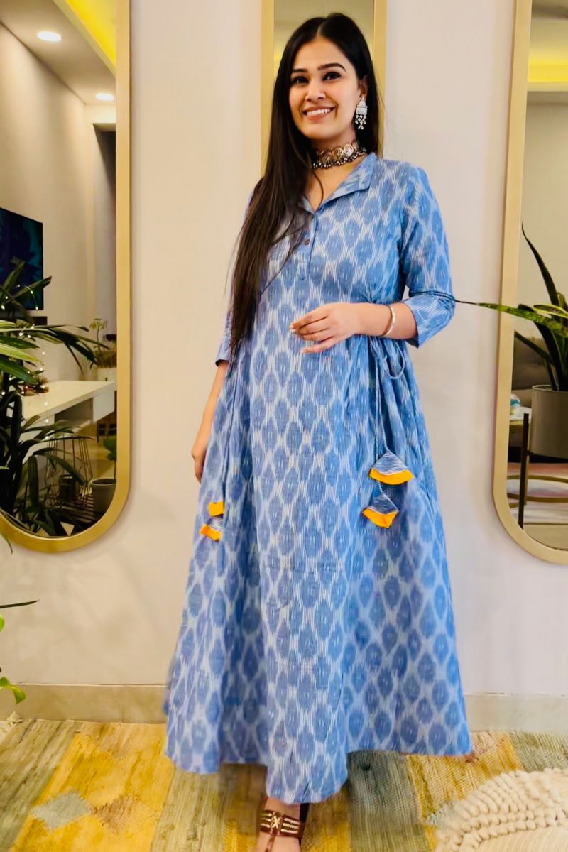 POWDER BLUE IKAT BOHO DRESS