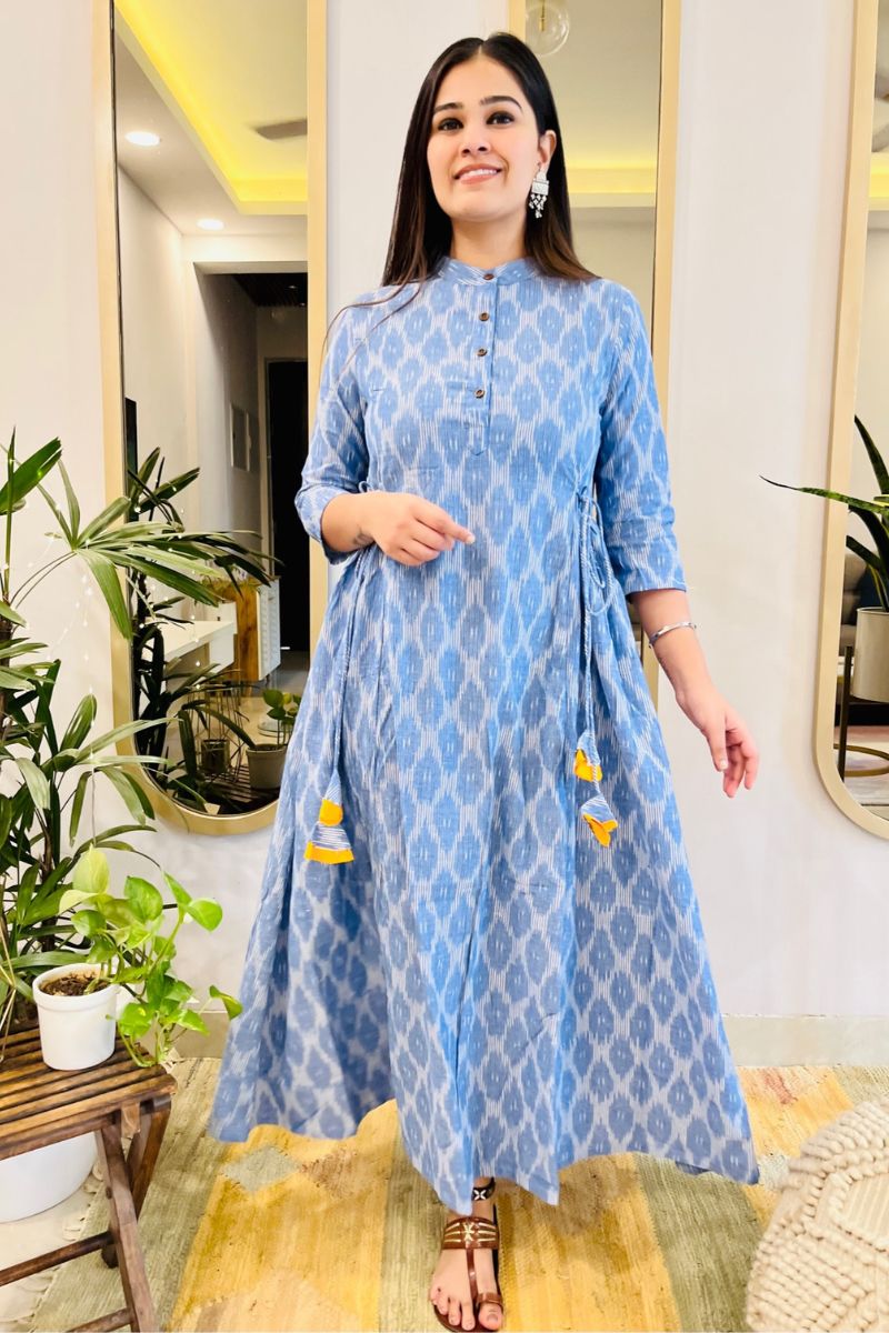 POWDER BLUE IKAT BOHO DRESS