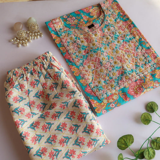 Sky Blue Floral Boom Slim Fit Suit Set