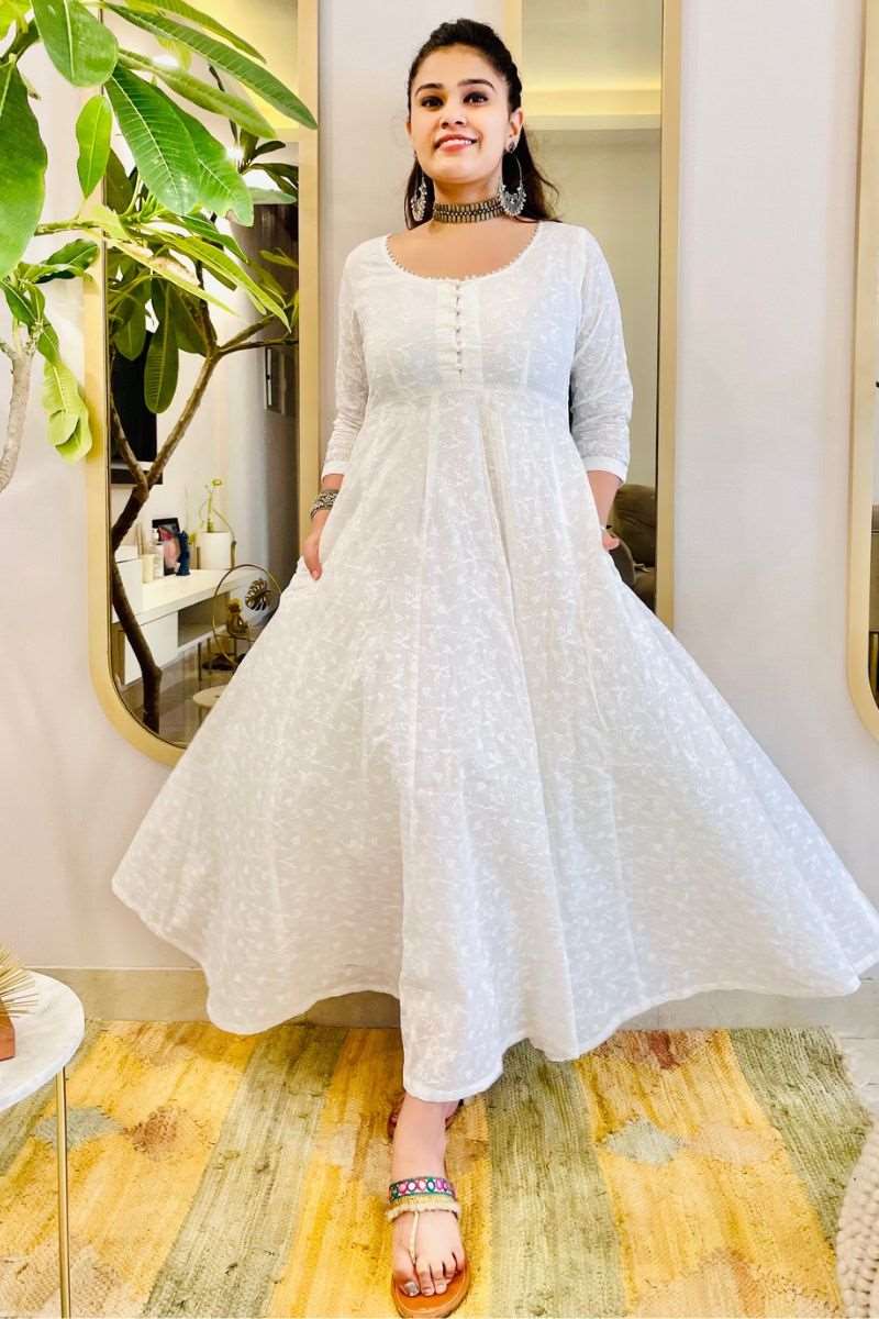 WHITE EMBROIDERED ANARKALI MAXI DRESS