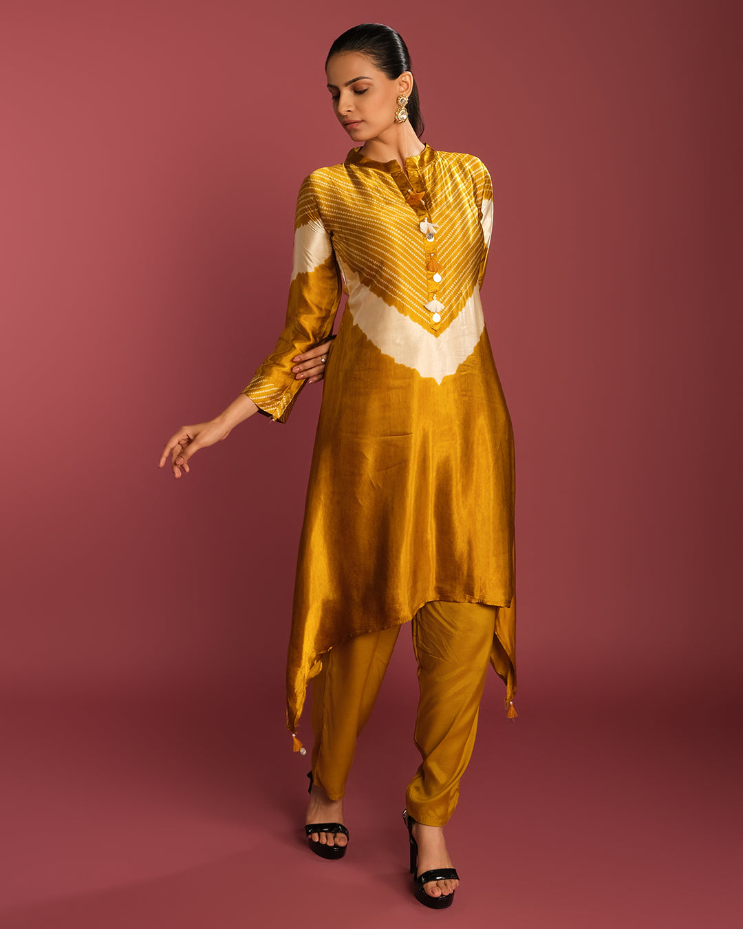 Golden Mustard Shibori Printed Kurta Set