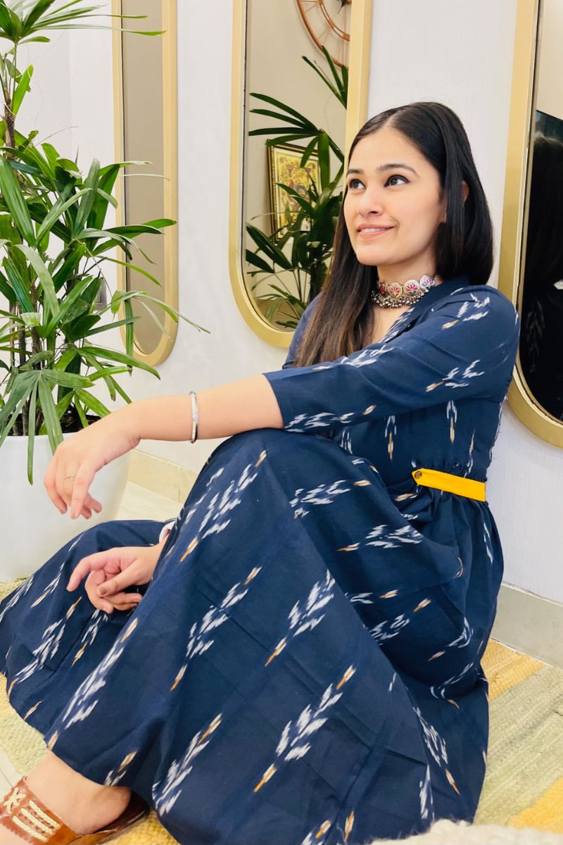 NAVY IKAT BOHO DRESS