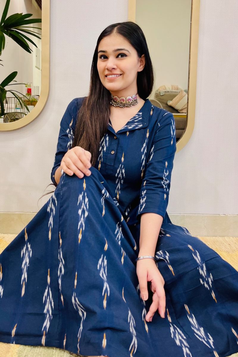 NAVY IKAT BOHO DRESS
