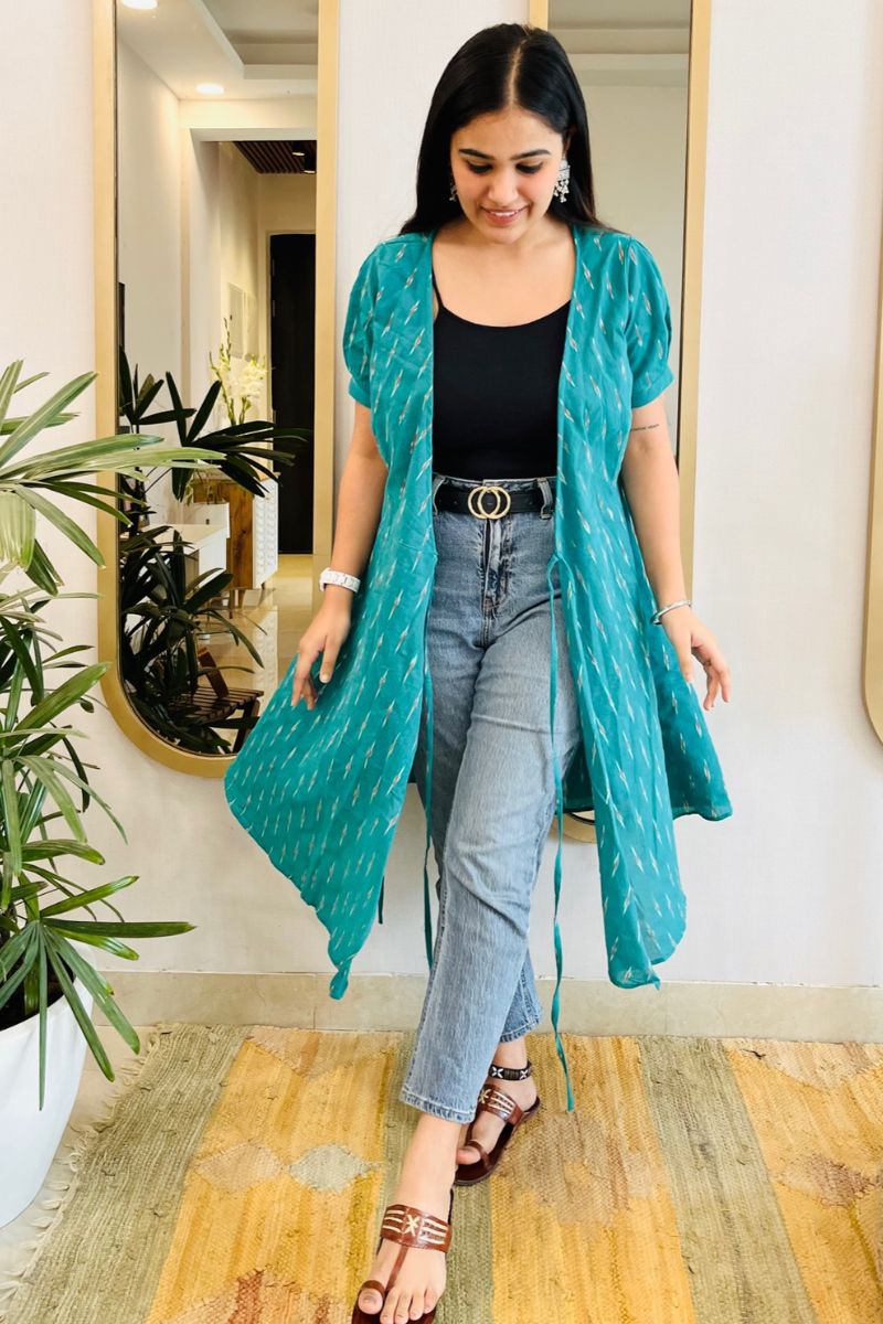 SEA GREEN IKAT WRAP DRESS